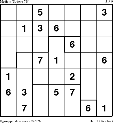 The grouppuzzles.com Medium Sudoku-7B puzzle for Wednesday July 8, 2026