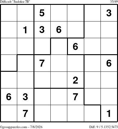 The grouppuzzles.com Difficult Sudoku-7B puzzle for Wednesday July 8, 2026