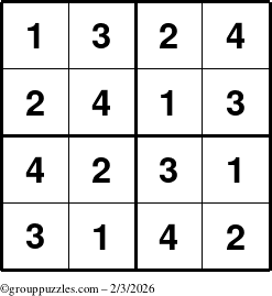 The grouppuzzles.com Answer grid for the Sudoku-4 puzzle for Tuesday February 3, 2026
