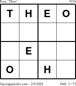 The grouppuzzles.com Easy Theo puzzle for Tuesday February 3, 2026