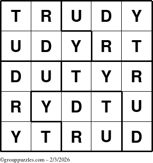The grouppuzzles.com Answer grid for the Trudy puzzle for Tuesday February 3, 2026