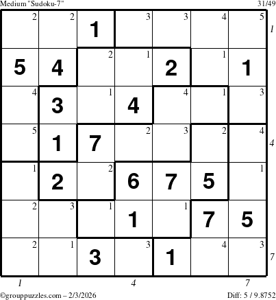 The grouppuzzles.com Medium Sudoku-7 puzzle for Tuesday February 3, 2026 with all 5 steps marked