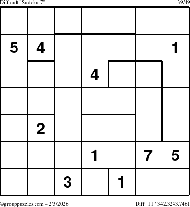The grouppuzzles.com Difficult Sudoku-7 puzzle for Tuesday February 3, 2026