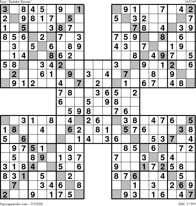 The grouppuzzles.com Easy Sudoku-Xtreme puzzle for Tuesday February 3, 2026