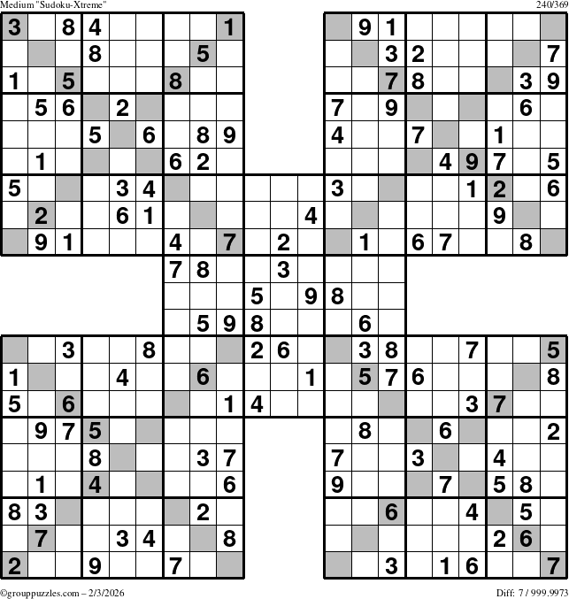 The grouppuzzles.com Medium Sudoku-Xtreme puzzle for Tuesday February 3, 2026