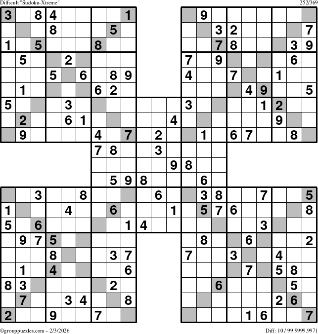 The grouppuzzles.com Difficult Sudoku-Xtreme puzzle for Tuesday February 3, 2026