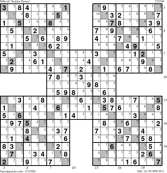 The grouppuzzles.com Difficult Sudoku-Xtreme puzzle for Tuesday February 3, 2026 with all 10 steps marked