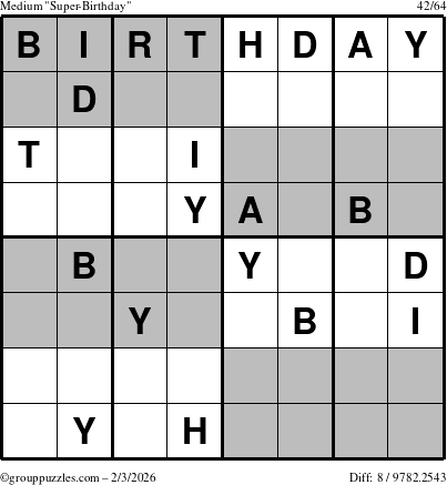 The grouppuzzles.com Medium Super-Birthday puzzle for Tuesday February 3, 2026