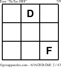 The grouppuzzles.com Easy TicTac-DEF puzzle for Tuesday June 16, 2026