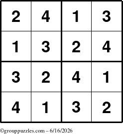 The grouppuzzles.com Answer grid for the Sudoku-4 puzzle for Tuesday June 16, 2026