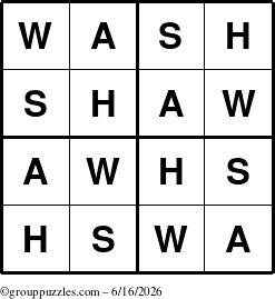 The grouppuzzles.com Answer grid for the Wash puzzle for Tuesday June 16, 2026