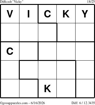 The grouppuzzles.com Difficult Vicky puzzle for Tuesday June 16, 2026