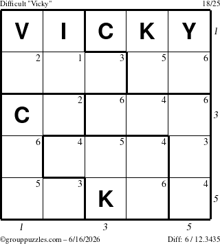 The grouppuzzles.com Difficult Vicky puzzle for Tuesday June 16, 2026, suitable for printing, with all 6 steps marked