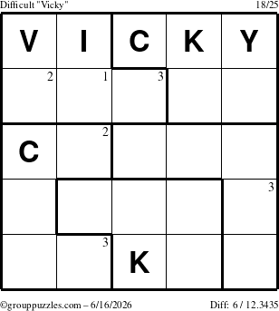 The grouppuzzles.com Difficult Vicky puzzle for Tuesday June 16, 2026 with the first 3 steps marked
