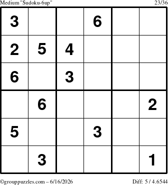 The grouppuzzles.com Medium Sudoku-6up puzzle for Tuesday June 16, 2026