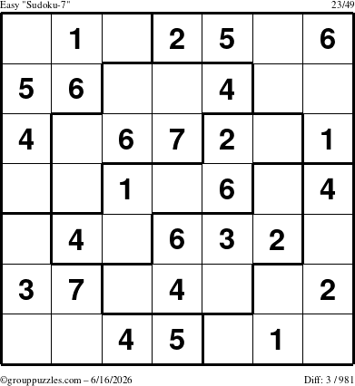 The grouppuzzles.com Easy Sudoku-7 puzzle for Tuesday June 16, 2026