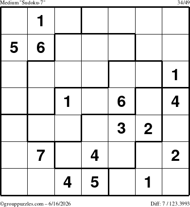 The grouppuzzles.com Medium Sudoku-7 puzzle for Tuesday June 16, 2026