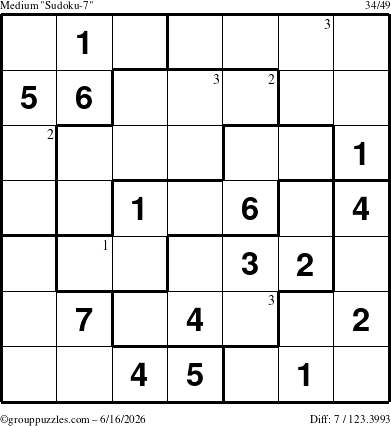 The grouppuzzles.com Medium Sudoku-7 puzzle for Tuesday June 16, 2026 with the first 3 steps marked