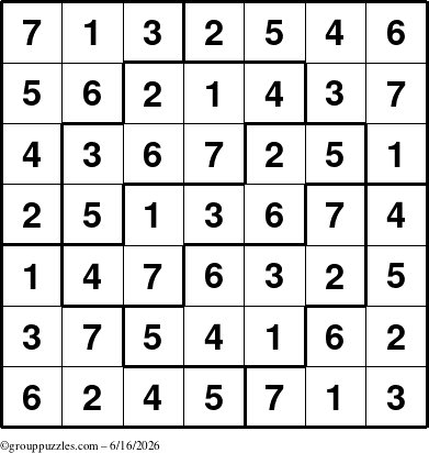 The grouppuzzles.com Answer grid for the Sudoku-7 puzzle for Tuesday June 16, 2026