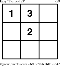 The grouppuzzles.com Easy TicTac-123 puzzle for Tuesday June 16, 2026