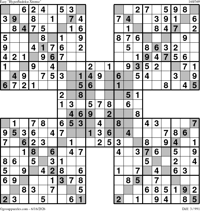 The grouppuzzles.com Easy HyperSudoku-Xtreme puzzle for Tuesday June 16, 2026