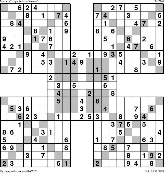 The grouppuzzles.com Medium HyperSudoku-Xtreme puzzle for Tuesday June 16, 2026