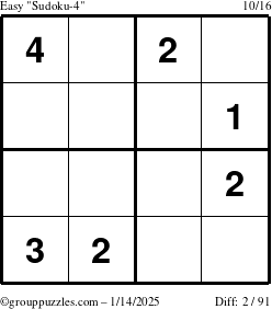 The grouppuzzles.com Easy Sudoku-4 puzzle for Tuesday January 14, 2025