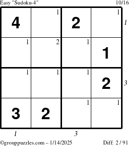 The grouppuzzles.com Easy Sudoku-4 puzzle for Tuesday January 14, 2025 with all 2 steps marked