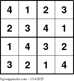 The grouppuzzles.com Answer grid for the Sudoku-4 puzzle for Tuesday January 14, 2025