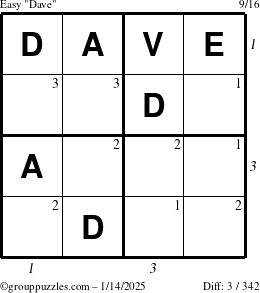 The grouppuzzles.com Easy Dave puzzle for Tuesday January 14, 2025 with all 3 steps marked