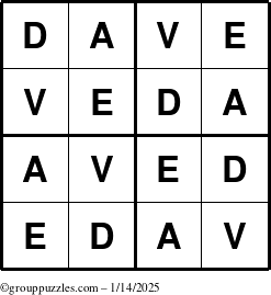 The grouppuzzles.com Answer grid for the Dave puzzle for Tuesday January 14, 2025