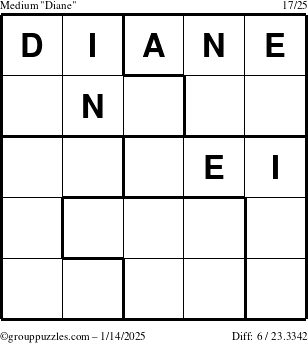 The grouppuzzles.com Medium Diane puzzle for Tuesday January 14, 2025