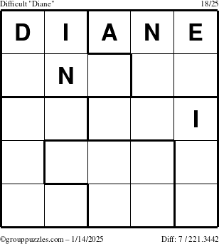 The grouppuzzles.com Difficult Diane puzzle for Tuesday January 14, 2025