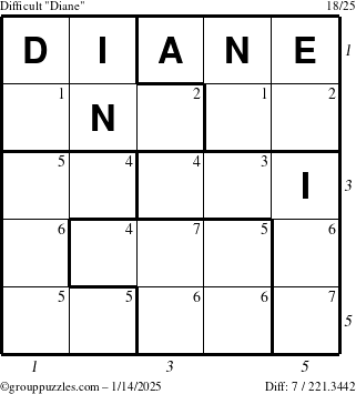 The grouppuzzles.com Difficult Diane puzzle for Tuesday January 14, 2025 with all 7 steps marked