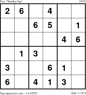 The grouppuzzles.com Easy Sudoku-6up puzzle for Tuesday January 14, 2025