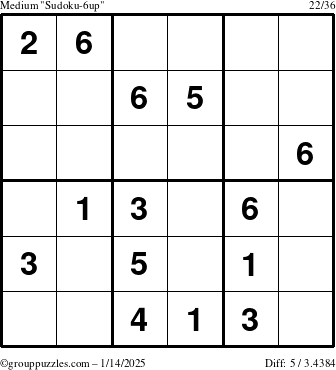 The grouppuzzles.com Medium Sudoku-6up puzzle for Tuesday January 14, 2025