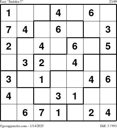 The grouppuzzles.com Easy Sudoku-7 puzzle for Tuesday January 14, 2025