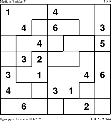 The grouppuzzles.com Medium Sudoku-7 puzzle for Tuesday January 14, 2025