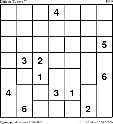 The grouppuzzles.com Difficult Sudoku-7 puzzle for Tuesday January 14, 2025