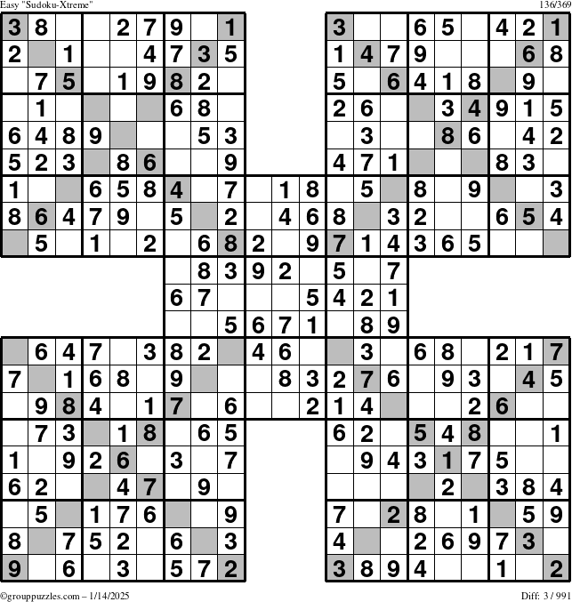 The grouppuzzles.com Easy Sudoku-Xtreme puzzle for Tuesday January 14, 2025