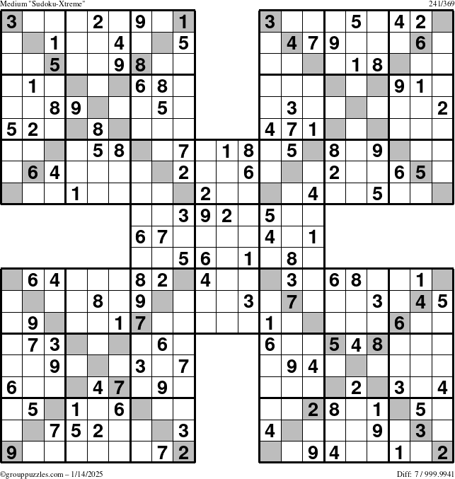 The grouppuzzles.com Medium Sudoku-Xtreme puzzle for Tuesday January 14, 2025