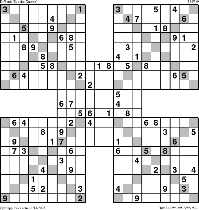 The grouppuzzles.com Difficult Sudoku-Xtreme puzzle for Tuesday January 14, 2025