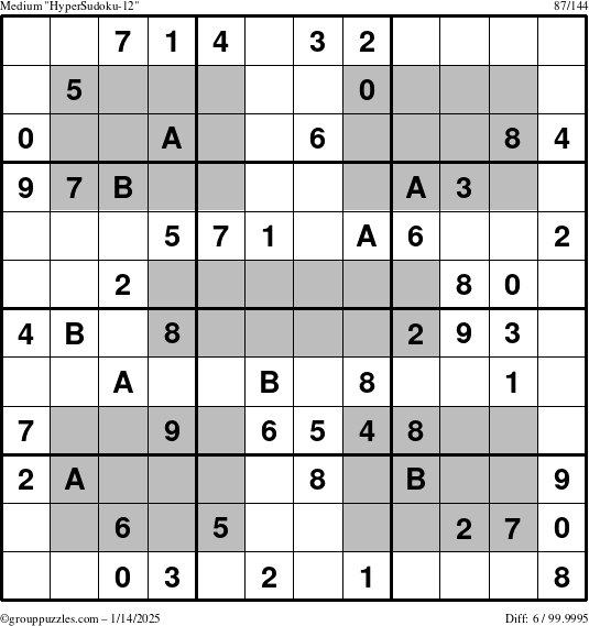 The grouppuzzles.com Medium HyperSudoku-12 puzzle for Tuesday January 14, 2025