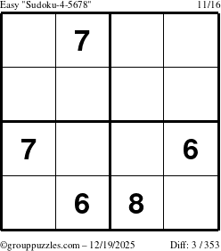 The grouppuzzles.com Easy Sudoku-4-5678 puzzle for Friday December 19, 2025