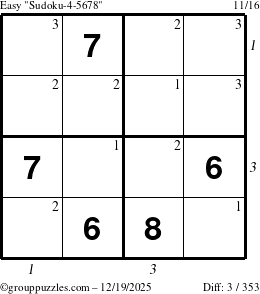 The grouppuzzles.com Easy Sudoku-4-5678 puzzle for Friday December 19, 2025 with all 3 steps marked