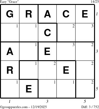 The grouppuzzles.com Easy Grace puzzle for Friday December 19, 2025, suitable for printing, with all 3 steps marked