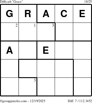The grouppuzzles.com Difficult Grace puzzle for Friday December 19, 2025 with the first 3 steps marked