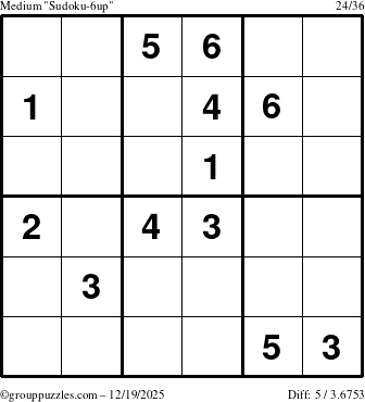 The grouppuzzles.com Medium Sudoku-6up puzzle for Friday December 19, 2025