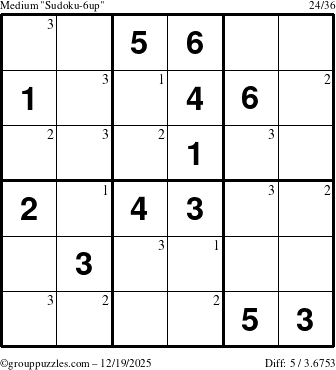 The grouppuzzles.com Medium Sudoku-6up puzzle for Friday December 19, 2025 with the first 3 steps marked
