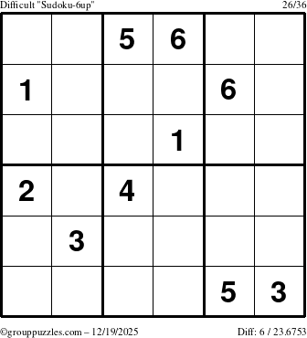 The grouppuzzles.com Difficult Sudoku-6up puzzle for Friday December 19, 2025